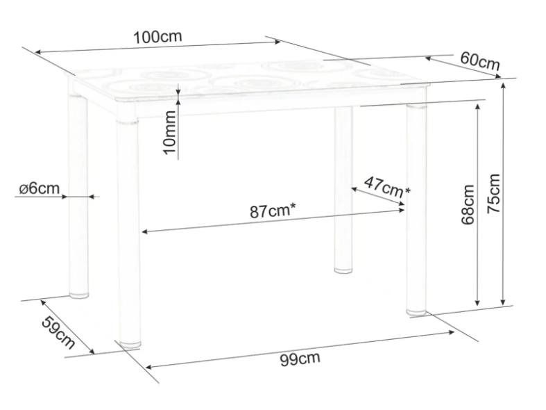 Stiklinis valgomojo stalas DAMAR 100x60 2