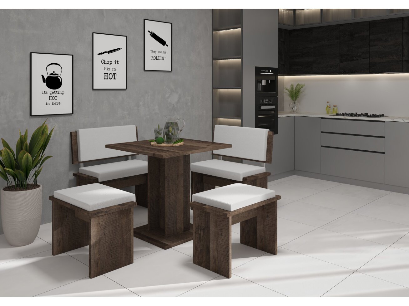 Valgomojo komplektas BOND mažas eko balta