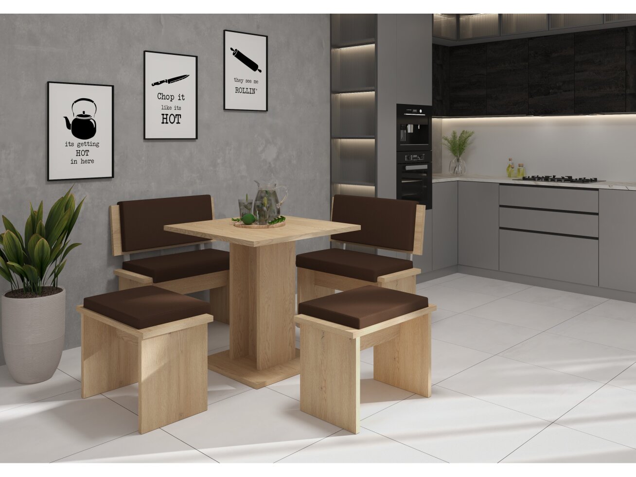 Valgomojo komplektas BOND mažas eko ruda