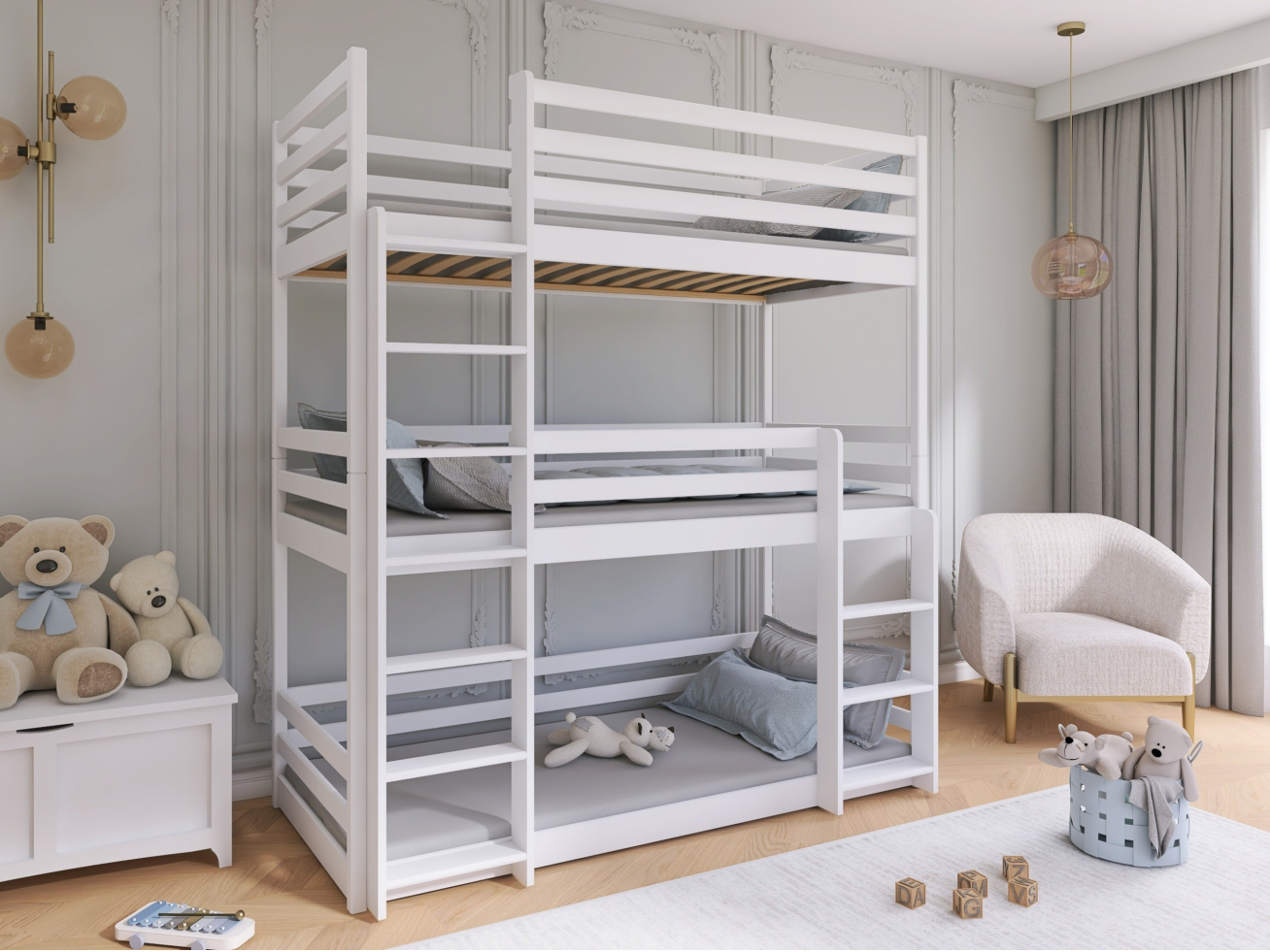 Triaukštė vaikiška lova TED 80x180 Triaukštė vaikiška lova TED 80x180