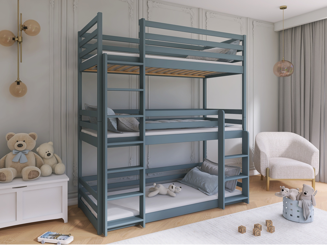 Triaukštė vaikiška lova TED 90x190 3 Triaukštė vaikiška lova TED 90x190 3