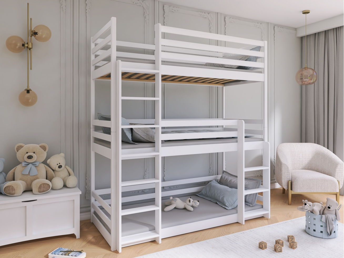 Triaukštė vaikiška lova TED 90x190 Triaukštė vaikiška lova TED 90x190