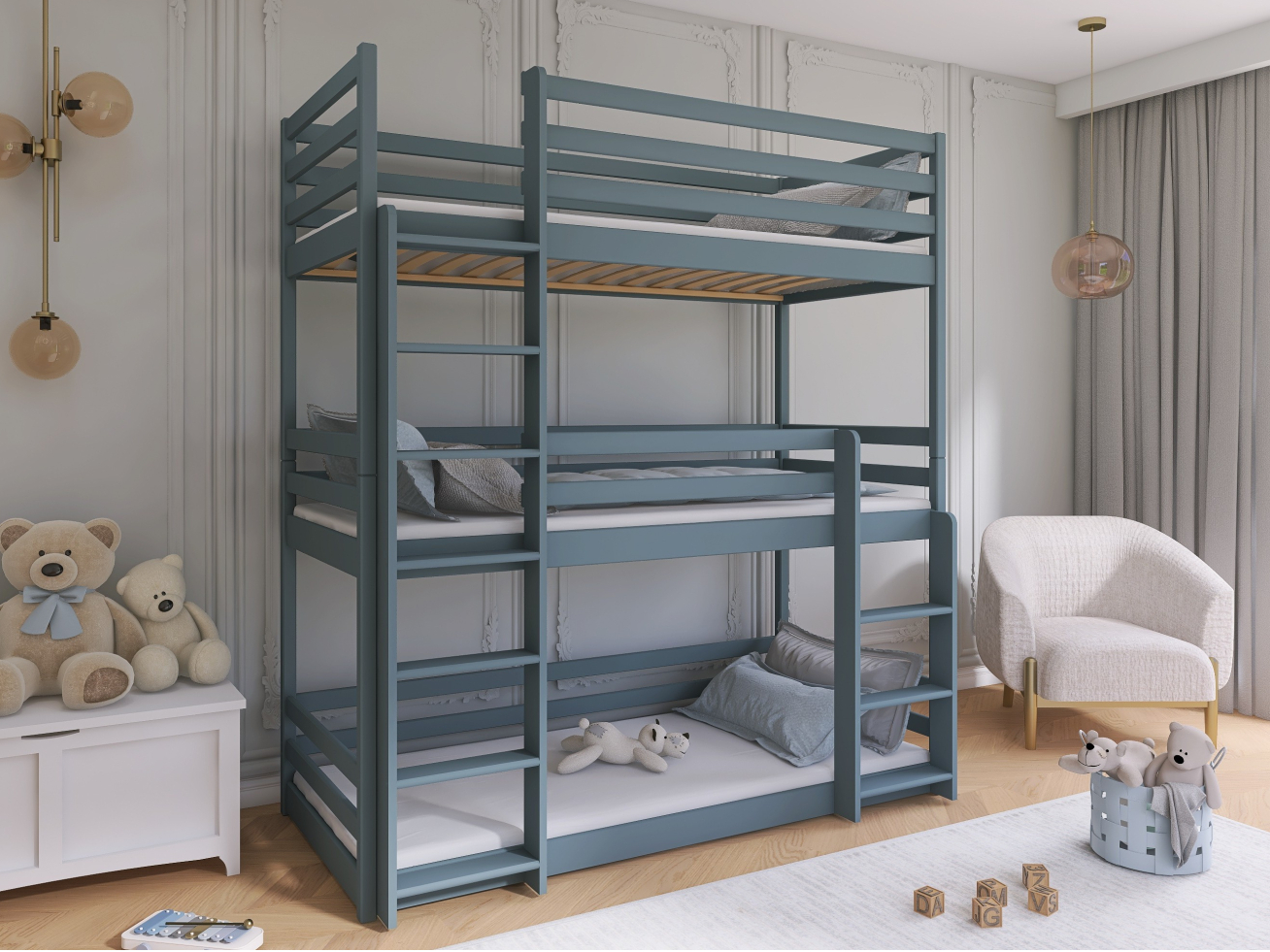 Triaukštė vaikiška lova TED 90x200 3 Triaukštė vaikiška lova TED 90x200 3