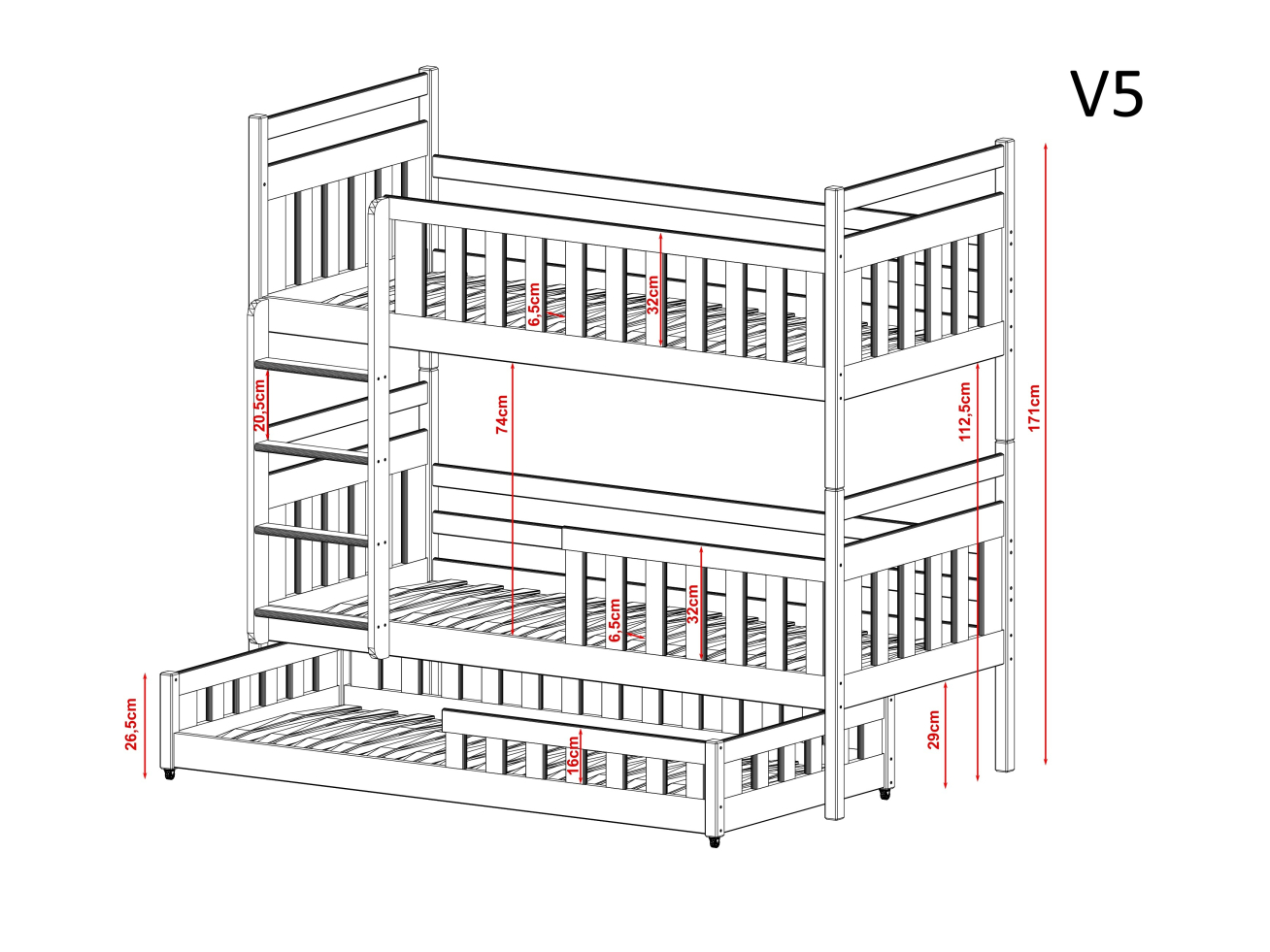 Trivietė vaikiška lova OLIWIA 80x160 6 Trivietė vaikiška lova OLIWIA 80x160 6