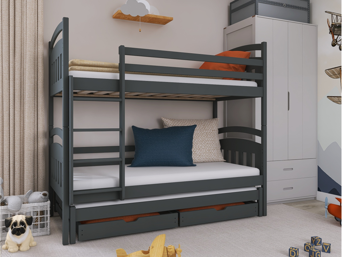 Trivietė vaikiška lova su stalčiais ALAN 80x160 3 Trivietė vaikiška lova su stalčiais ALAN 80x160 3