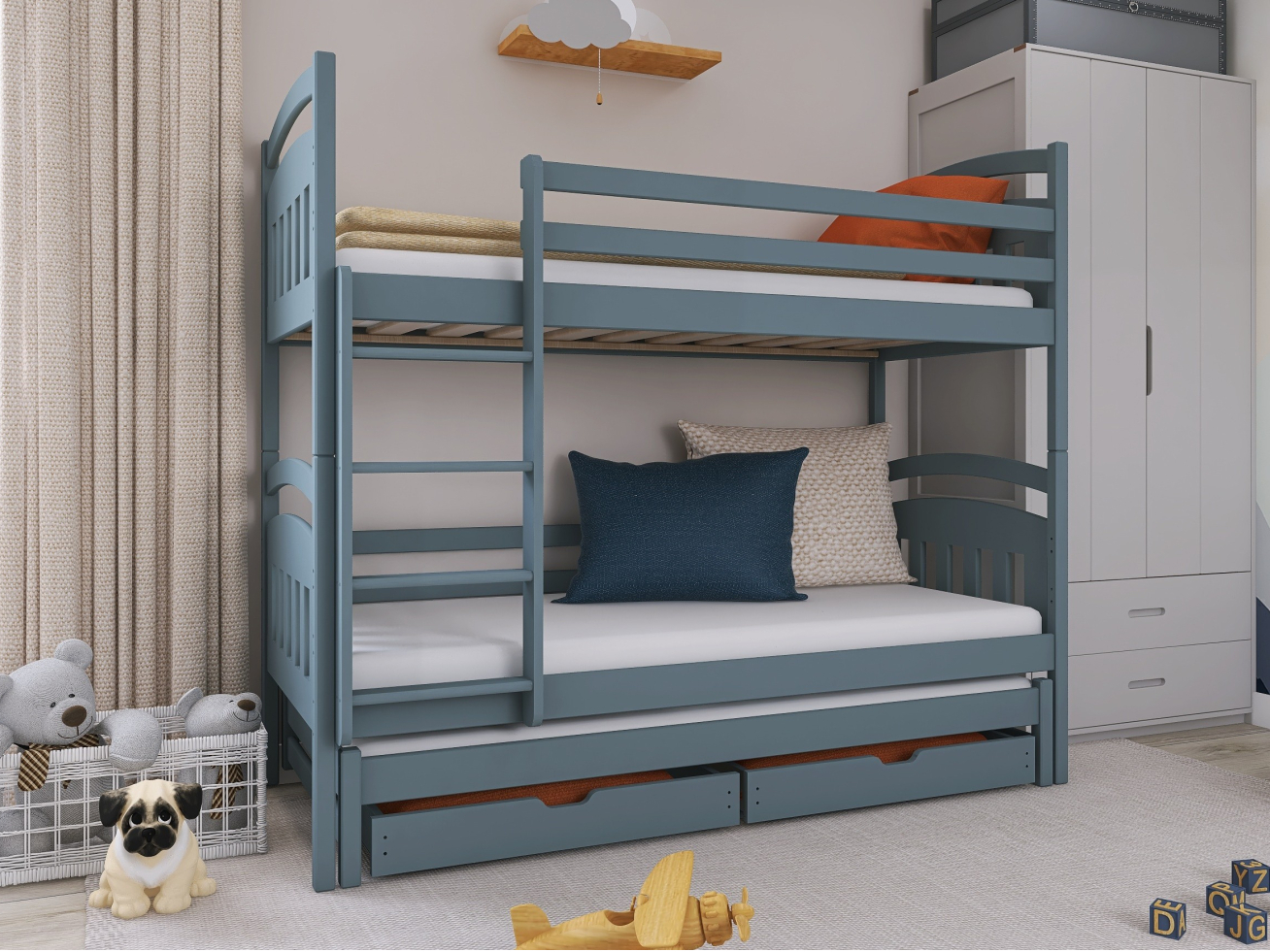 Trivietė vaikiška lova su stalčiais ALAN 80x160 4