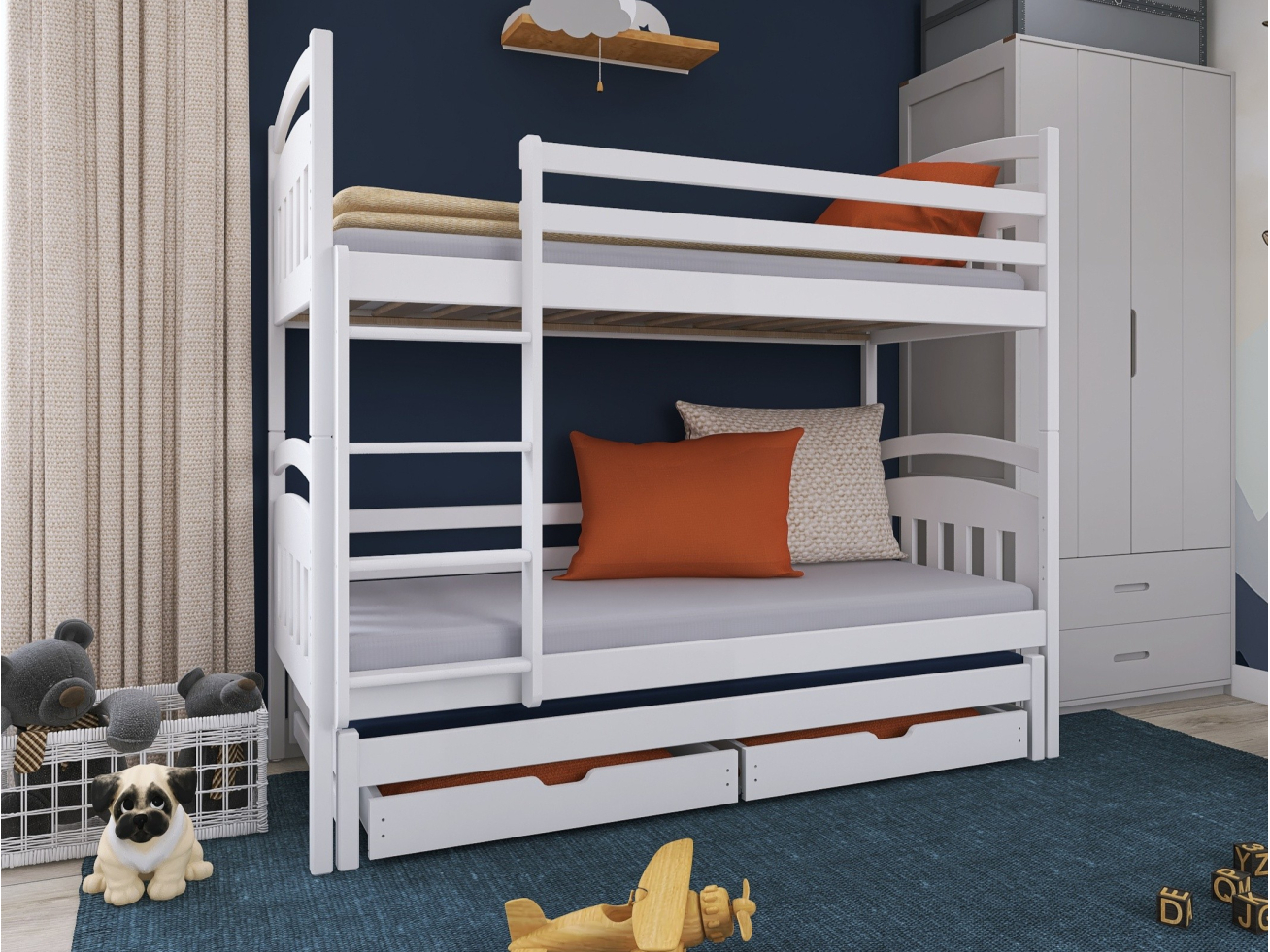 Trivietė vaikiška lova su stalčiais ALAN 80x160 Trivietė vaikiška lova su stalčiais ALAN 80x160