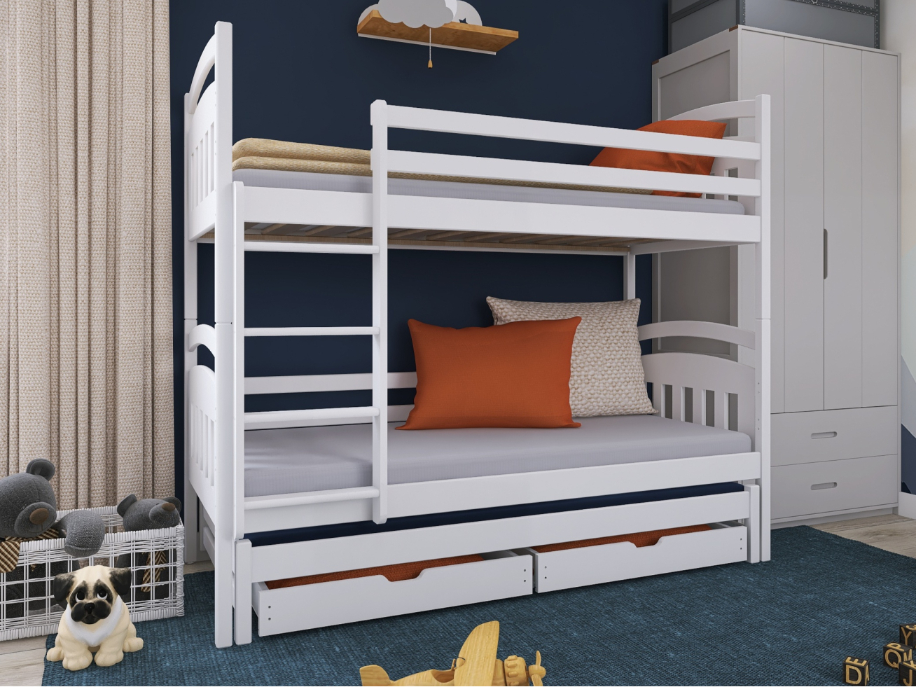 Trivietė vaikiška lova su stalčiais ALAN 80x180 Trivietė vaikiška lova su stalčiais ALAN 80x180