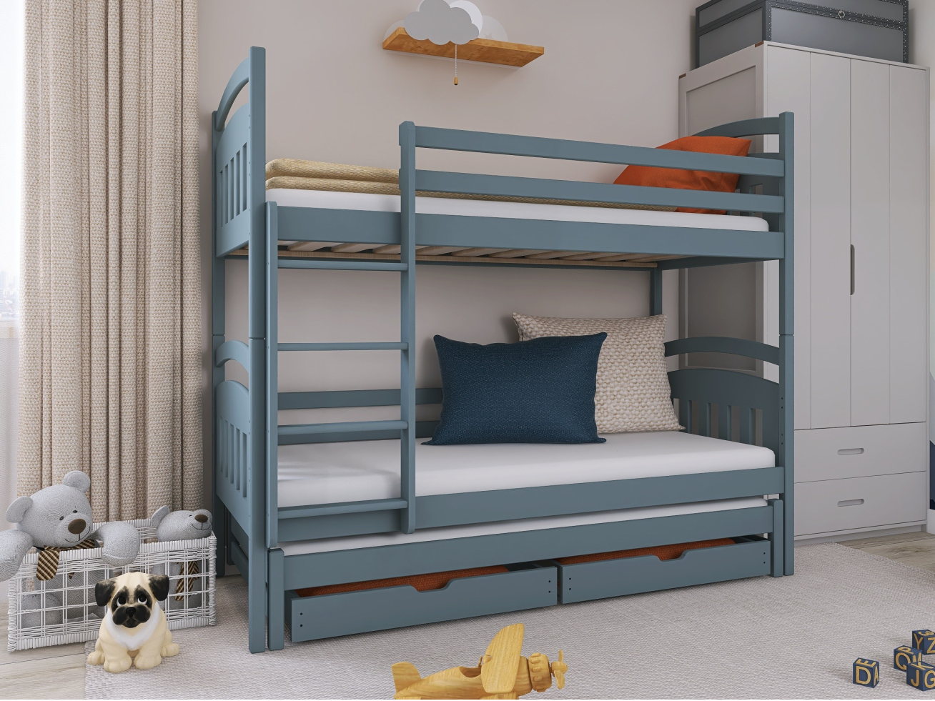 Trivietė vaikiška lova su stalčiais ALAN 80x180 3