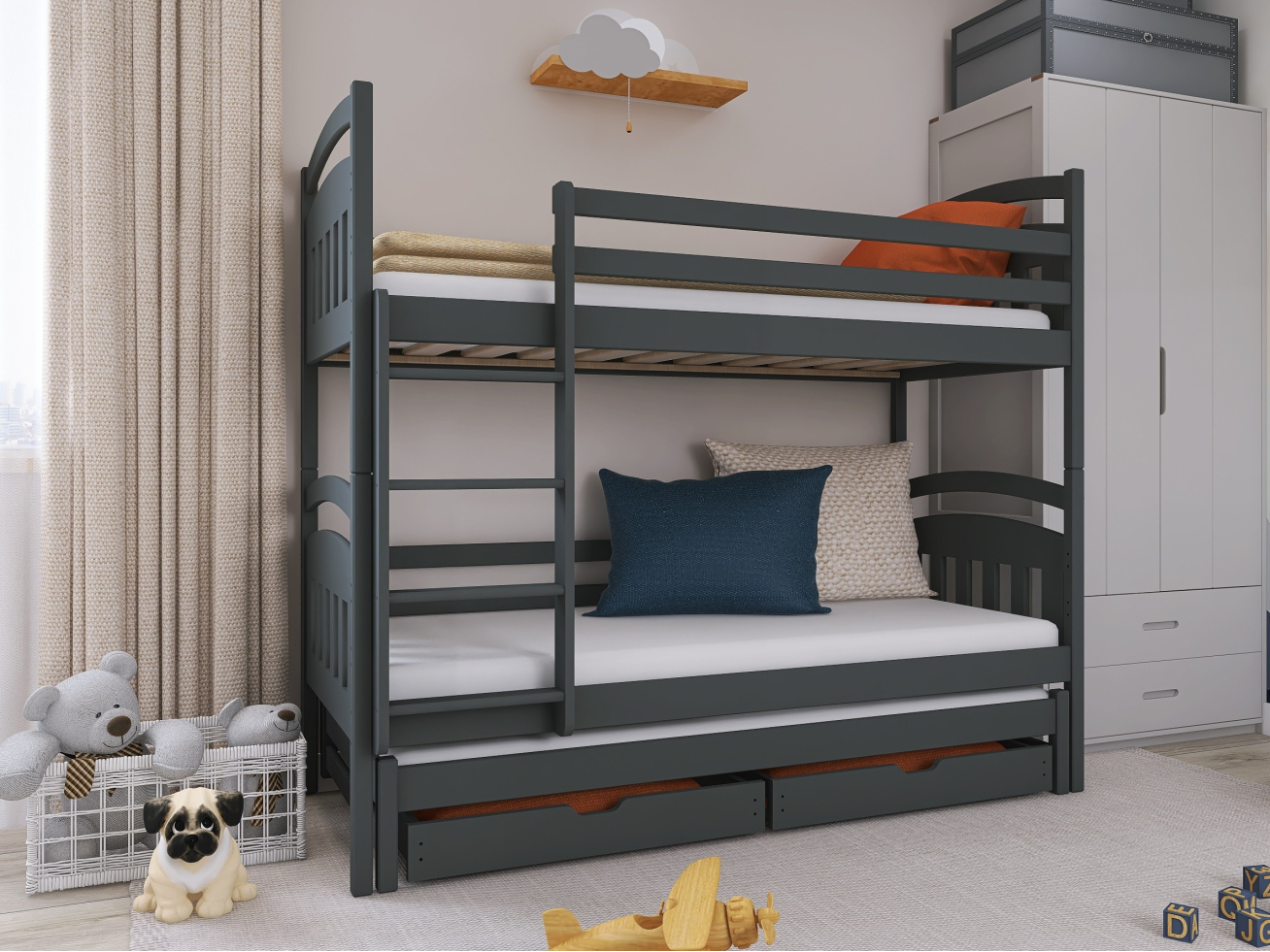 Trivietė vaikiška lova su stalčiais ALAN 90x190 2 Trivietė vaikiška lova su stalčiais ALAN 90x190 2