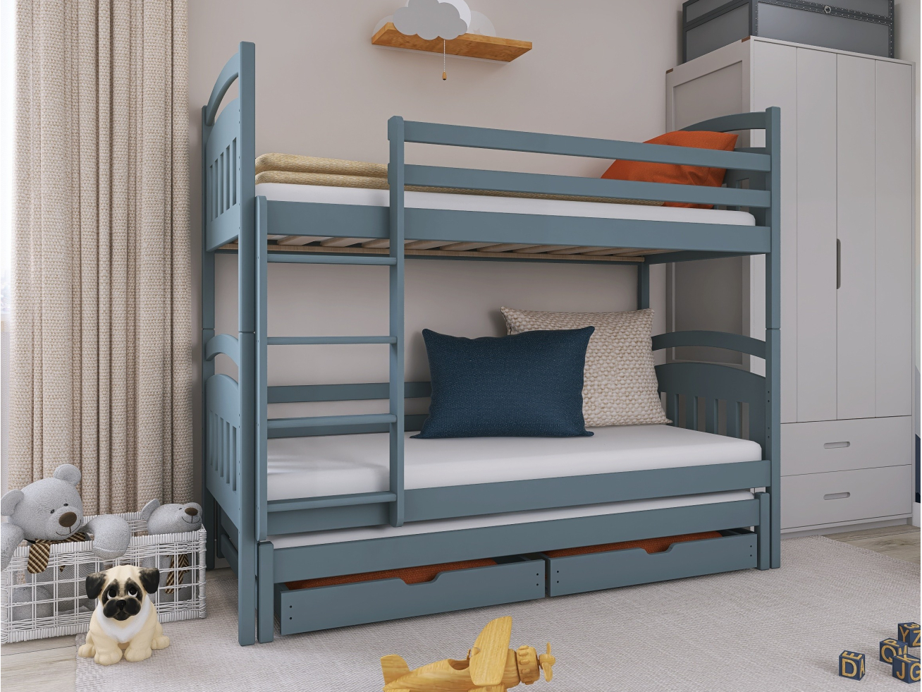 Trivietė vaikiška lova su stalčiais ALAN 90x200 3