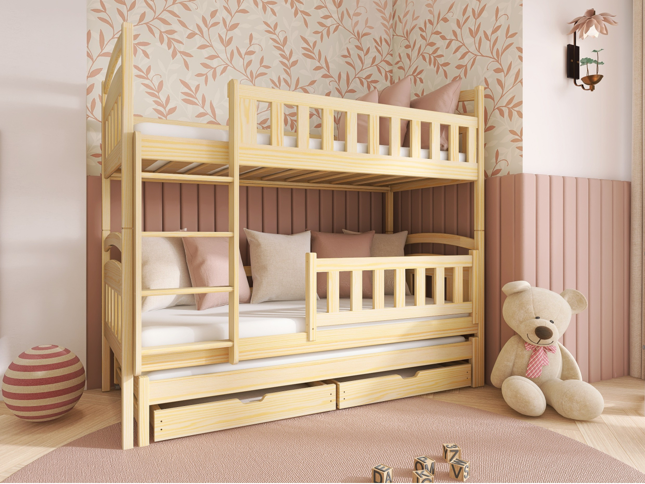 Trivietė vaikiška lova su stalčiais BLANKA 80x180 4 Trivietė vaikiška lova su stalčiais BLANKA 80x180 4