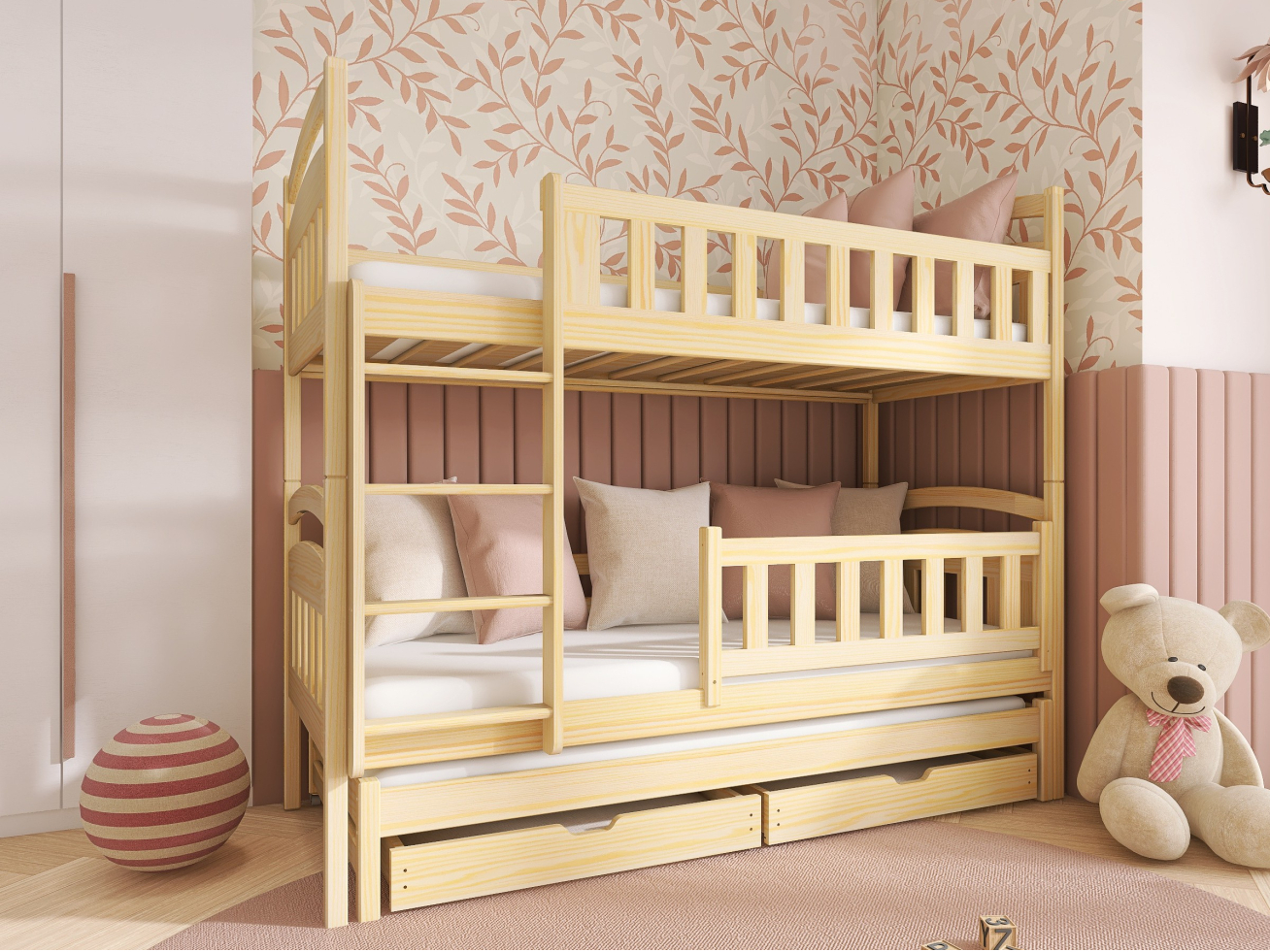 Trivietė vaikiška lova su stalčiais BLANKA 90x190 1