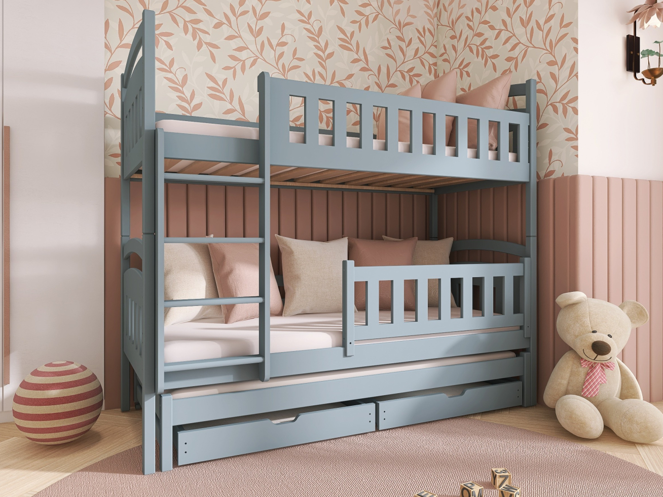 Trivietė vaikiška lova su stalčiais BLANKA 90x190 4