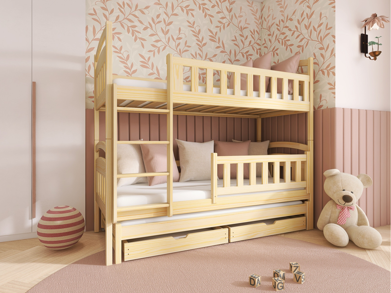 Trivietė vaikiška lova su stalčiais BLANKA 90x200 1