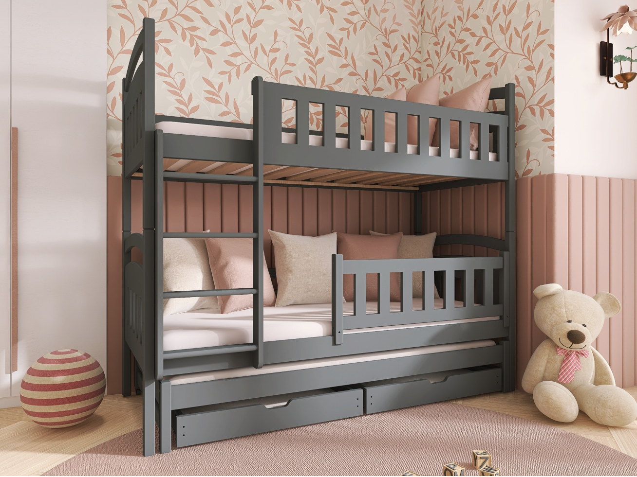 Trivietė vaikiška lova su stalčiais BLANKA 90x200 3 Trivietė vaikiška lova su stalčiais BLANKA 90x200 3