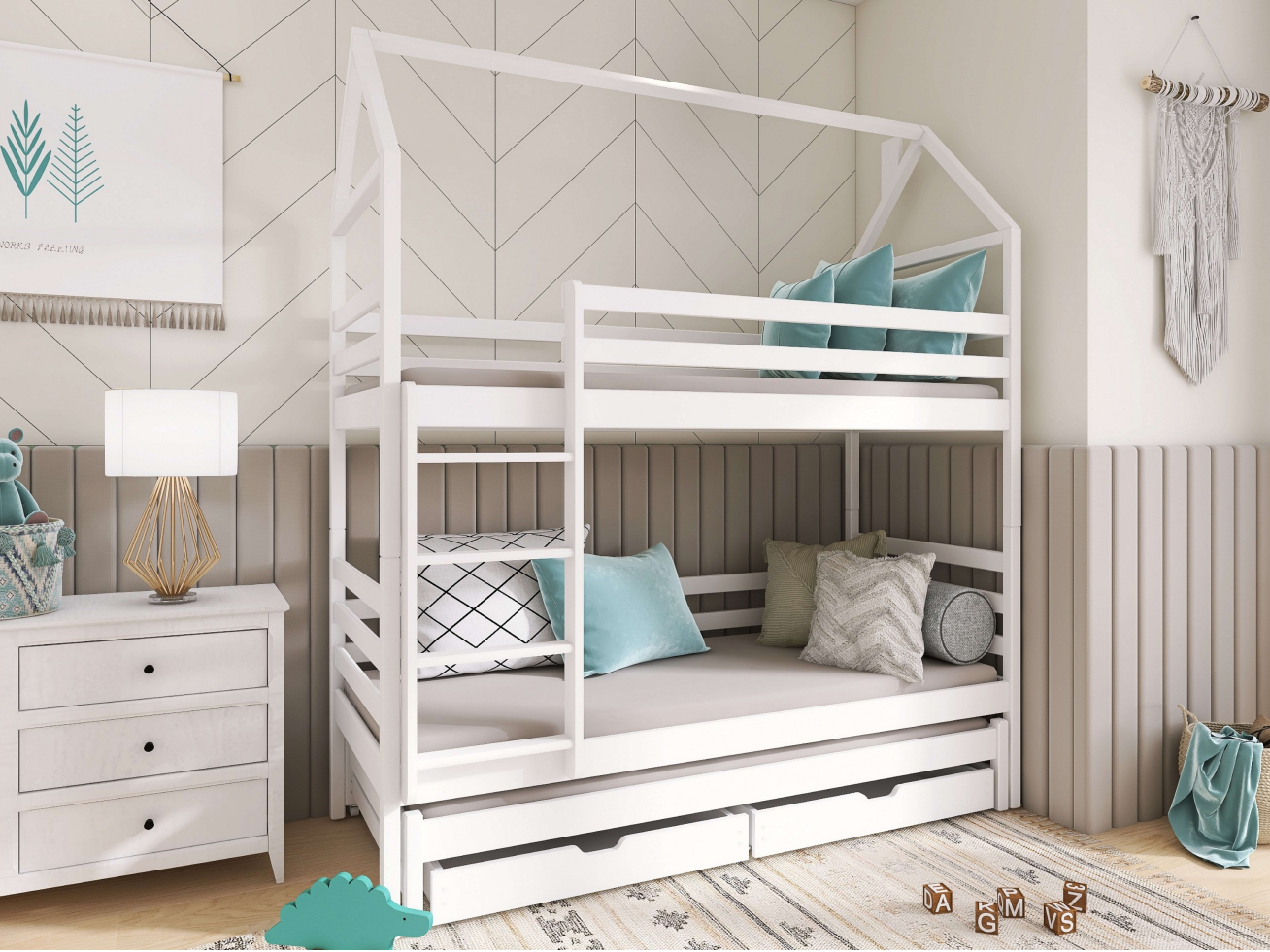 Trivietė vaikiška lova su stalčiais DALIA 80x160