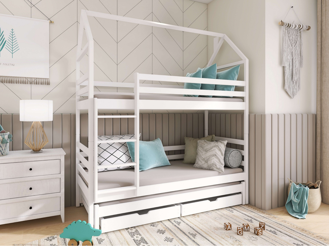 Trivietė vaikiška lova su stalčiais DALIA 80x200