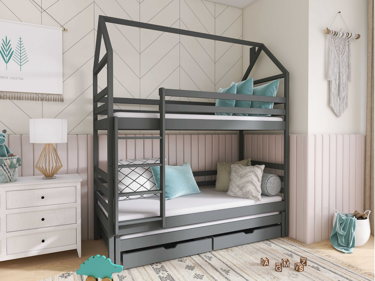 Trivietė vaikiška lova su stalčiais DALIA 90x190 3 Trivietė vaikiška lova su stalčiais DALIA 90x190 3