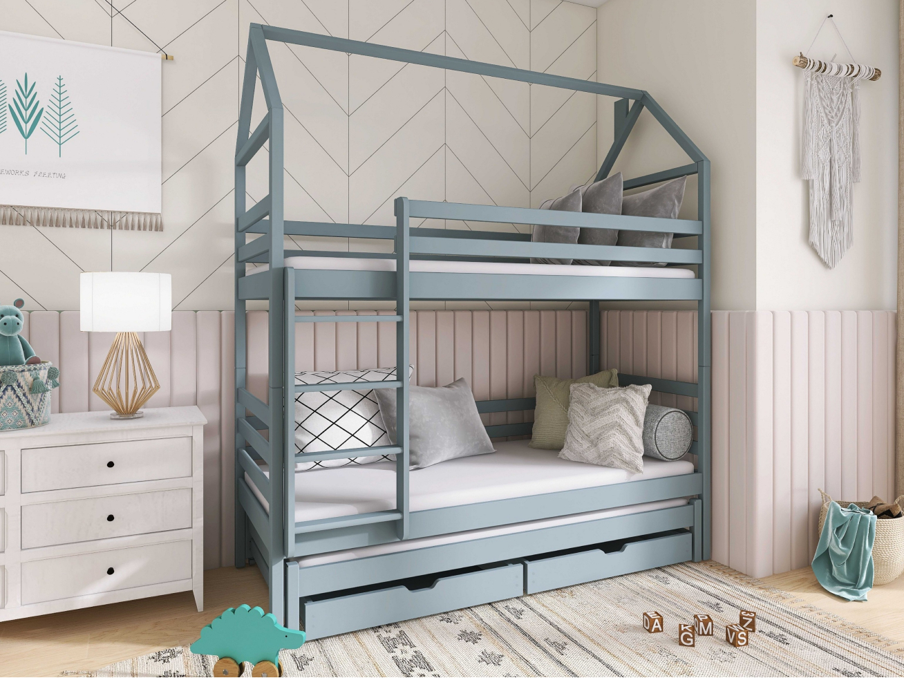 Trivietė vaikiška lova su stalčiais DALIA 90x200 4