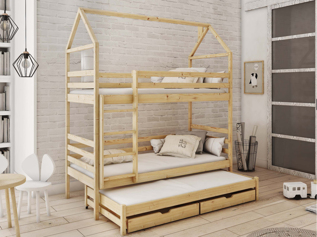 Trivietė vaikiška lova su stalčiais DALIA 90x200 2 Trivietė vaikiška lova su stalčiais DALIA 90x200 2