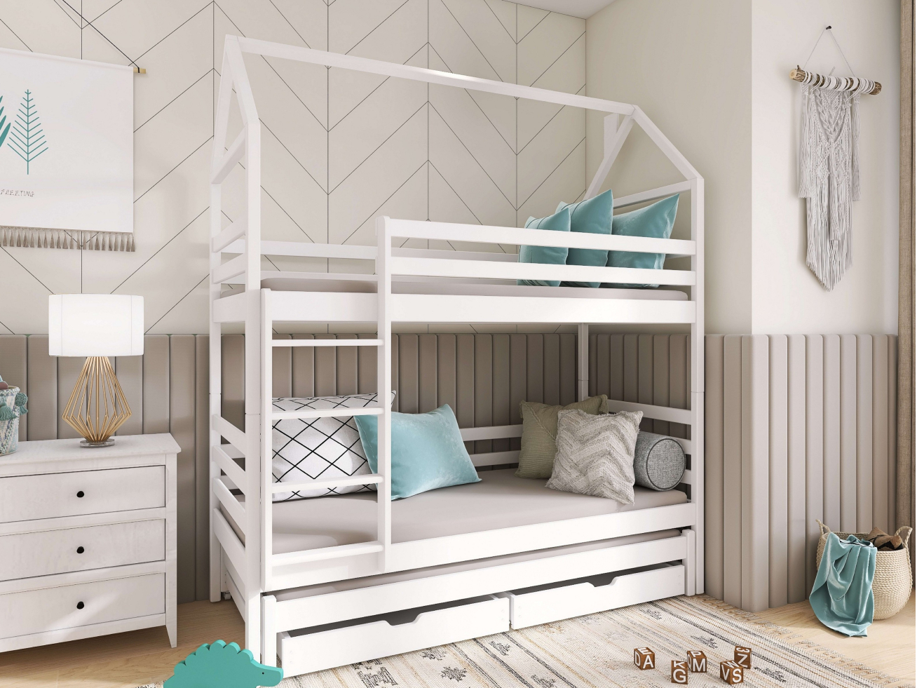 Trivietė vaikiška lova su stalčiais DALIA 90x200