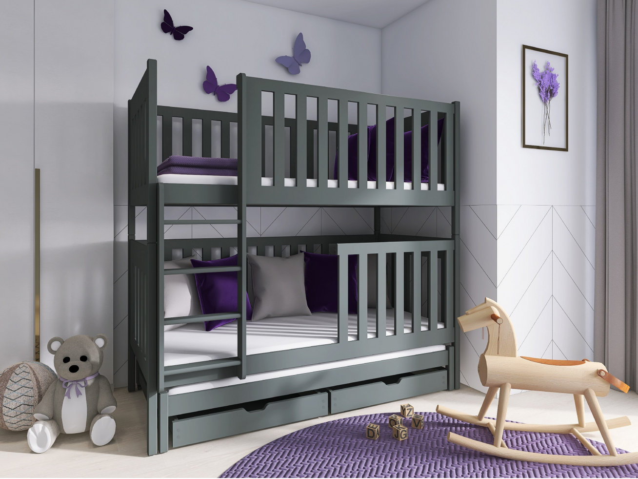 Trivietė vaikiška lova su stalčiais EMILKA 80x160 3