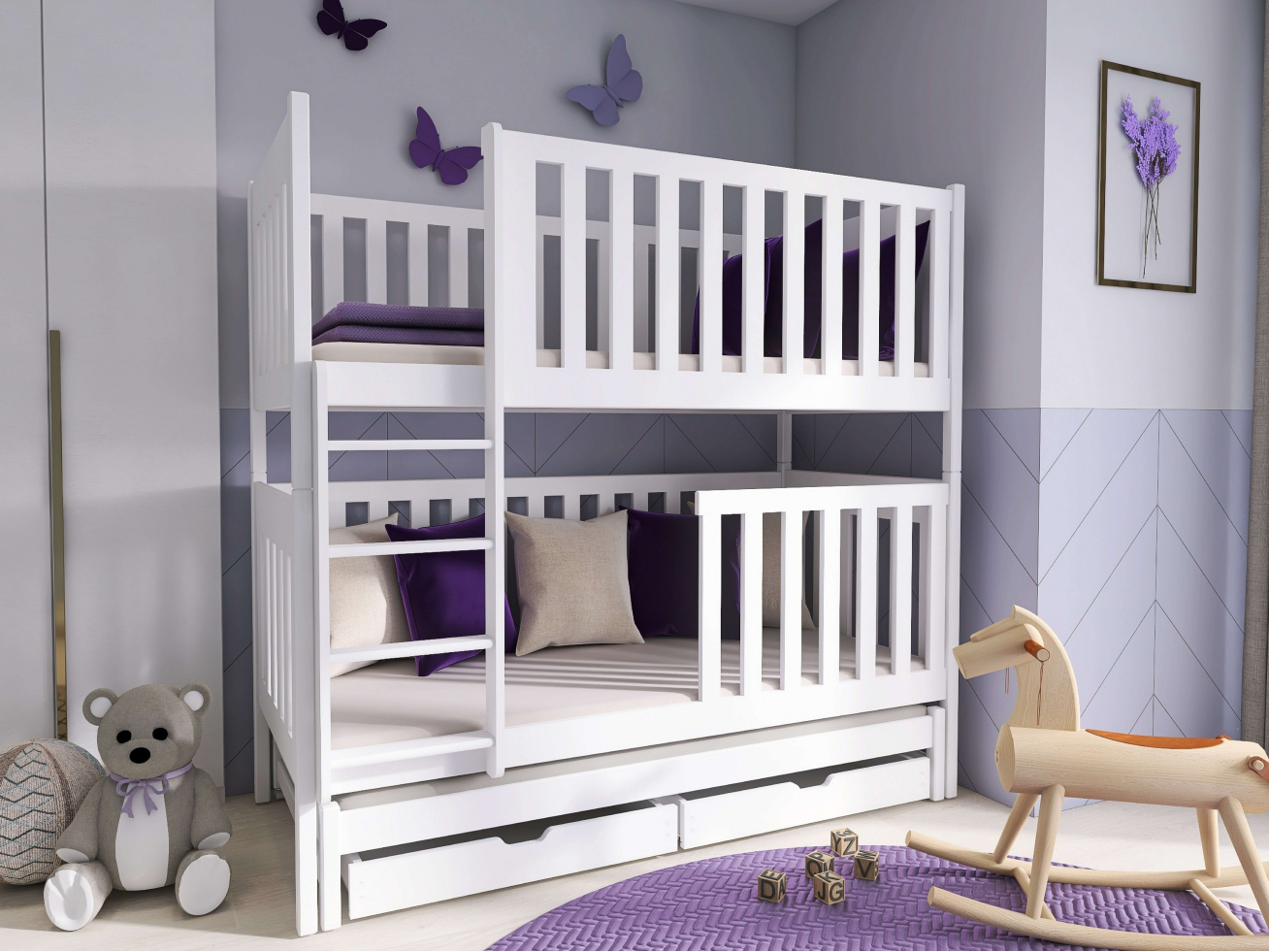 Trivietė vaikiška lova su stalčiais EMILKA 80x180 1