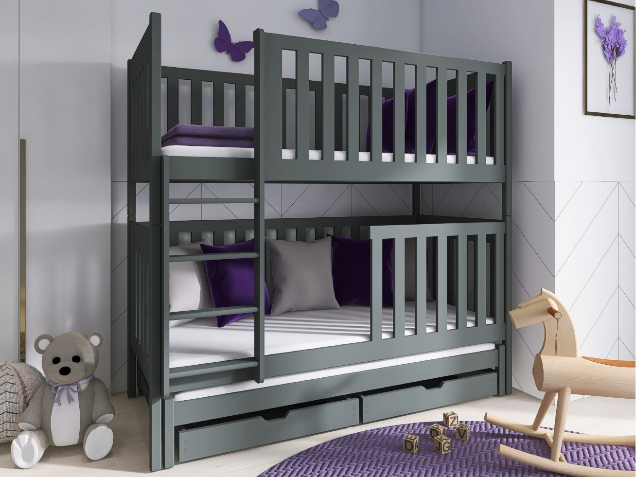 Trivietė vaikiška lova su stalčiais EMILKA 80x180 3 Trivietė vaikiška lova su stalčiais EMILKA 80x180 3