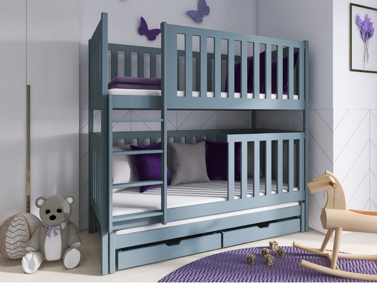 Trivietė vaikiška lova su stalčiais EMILKA 80x180 4