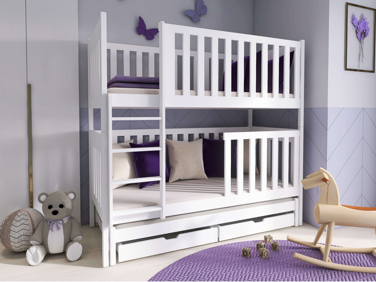 Trivietė vaikiška lova su stalčiais EMILKA 80x200 3