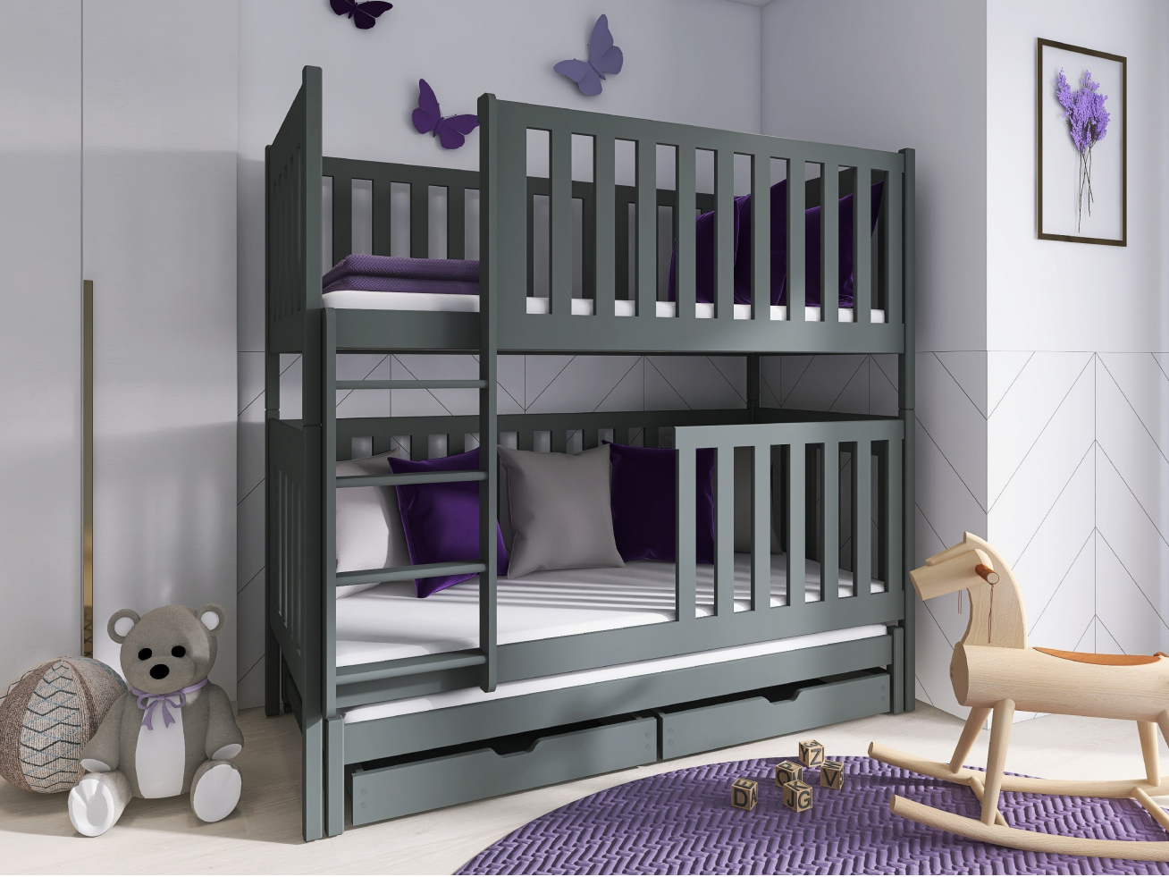 Trivietė vaikiška lova su stalčiais EMILKA 80x200