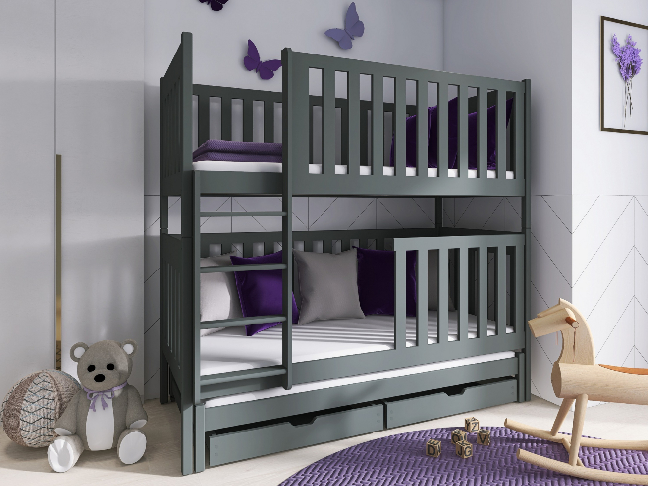 Trivietė vaikiška lova su stalčiais EMILKA 90x190 2 Trivietė vaikiška lova su stalčiais EMILKA 90x190 2