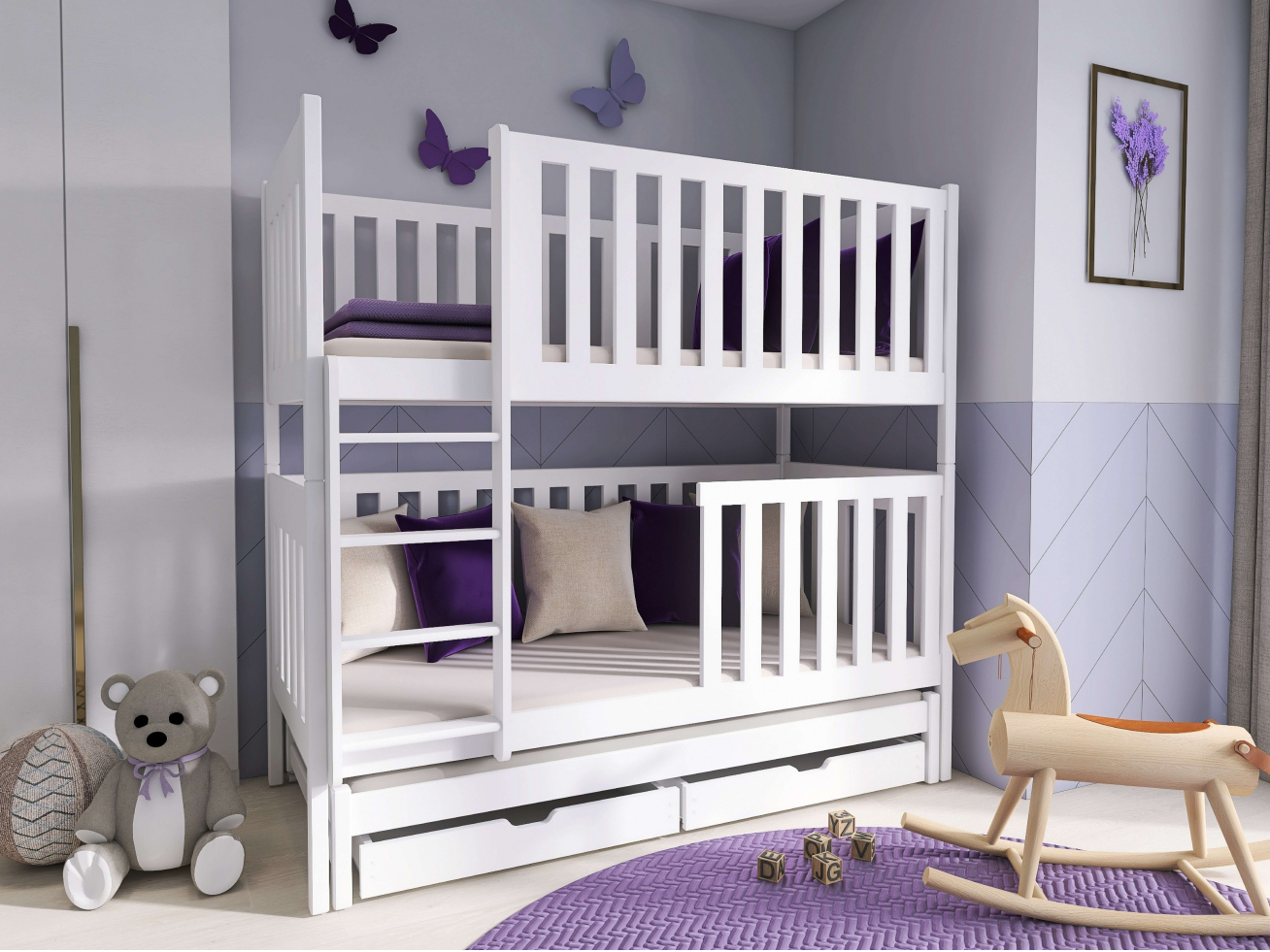 Trivietė vaikiška lova su stalčiais EMILKA 90x200 1