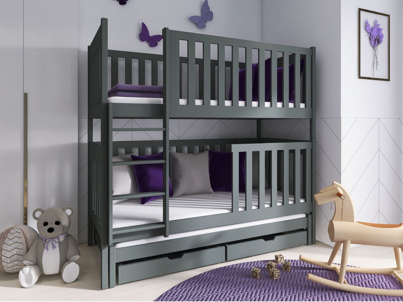 Trivietė vaikiška lova su stalčiais EMILKA 90x200 3