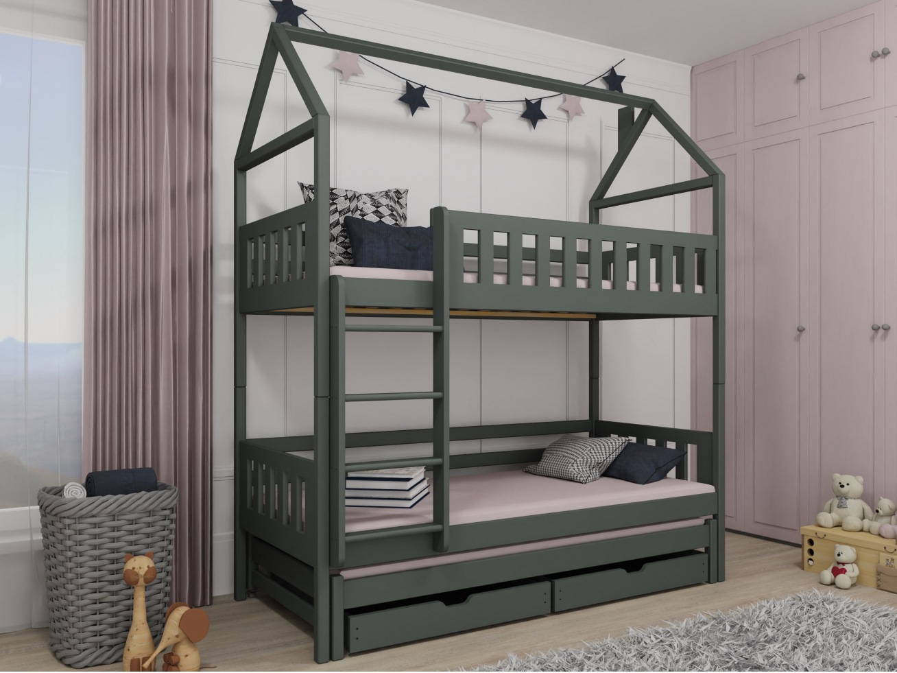 Trivietė vaikiška lova su stalčiais IGA 80x160 3