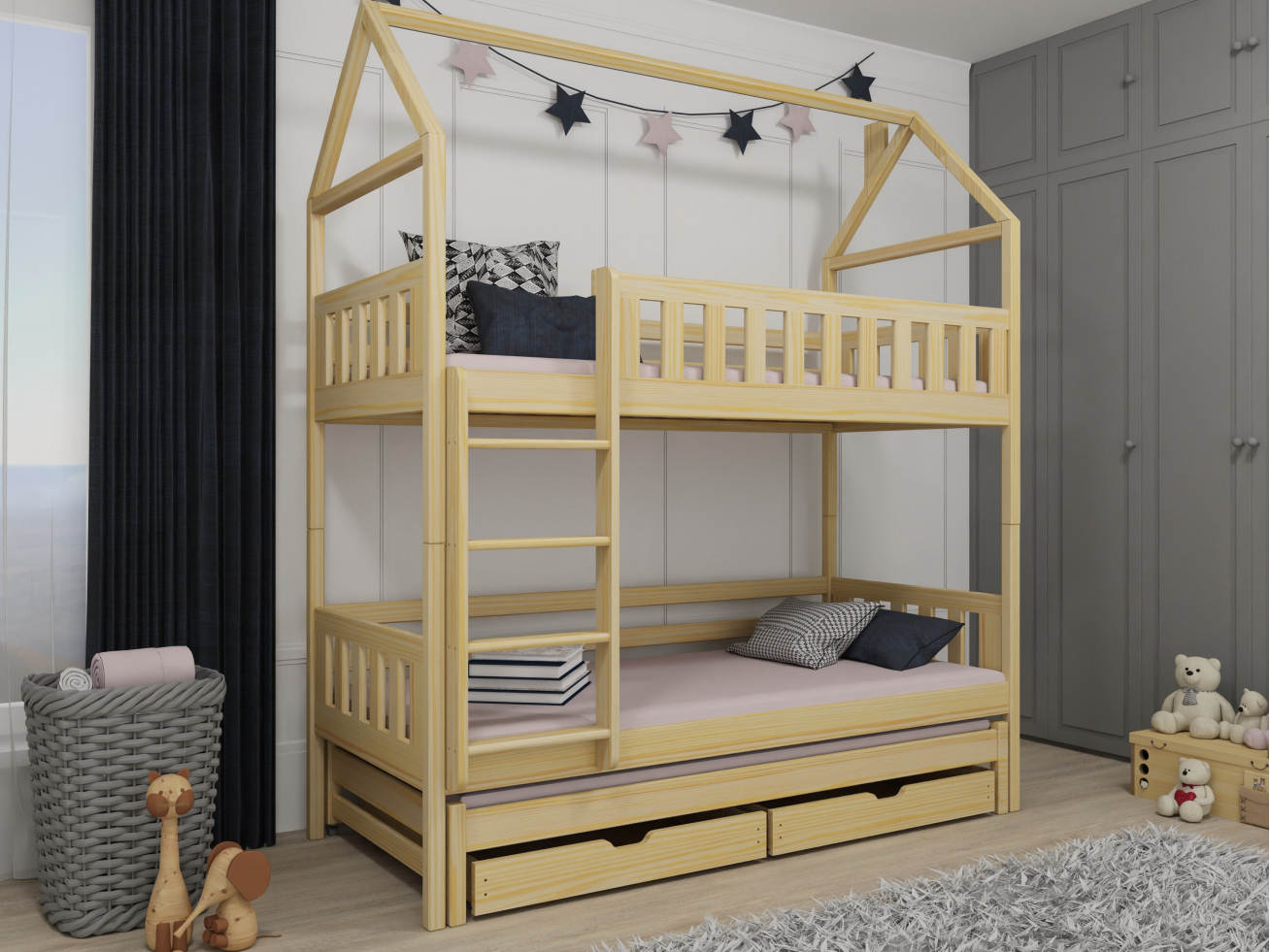 Trivietė vaikiška lova su stalčiais IGA 80x160 4 Trivietė vaikiška lova su stalčiais IGA 80x160 4