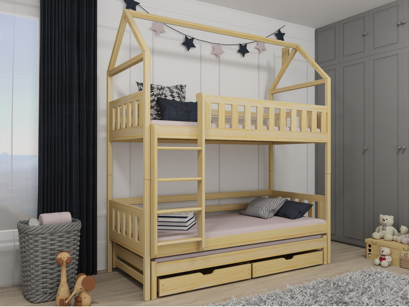 Trivietė vaikiška lova su stalčiais IGA 80x180 3 Trivietė vaikiška lova su stalčiais IGA 80x180 3