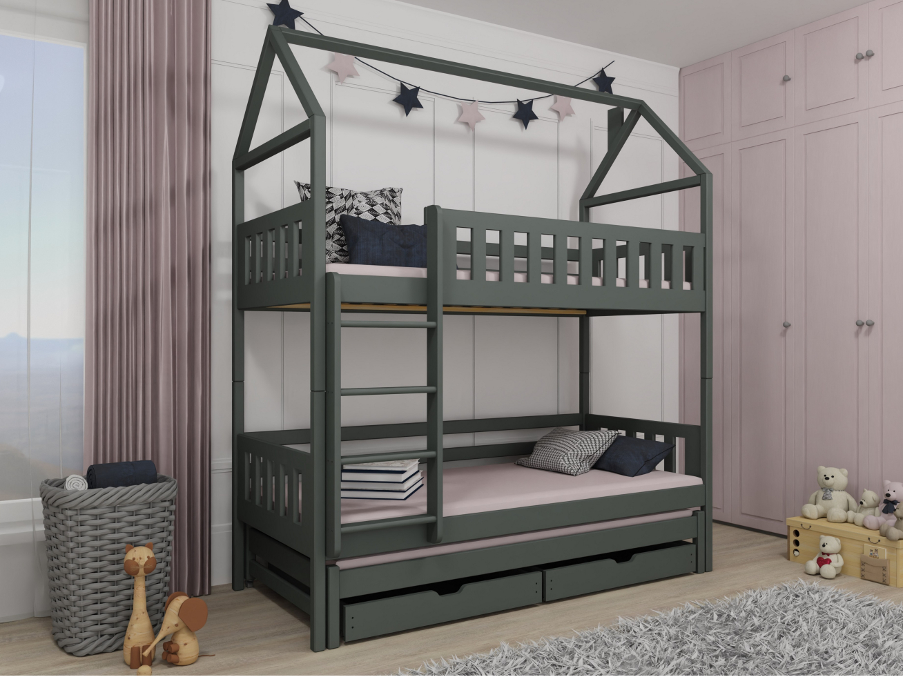 Trivietė vaikiška lova su stalčiais IGA 80x200 4 Trivietė vaikiška lova su stalčiais IGA 80x200 4