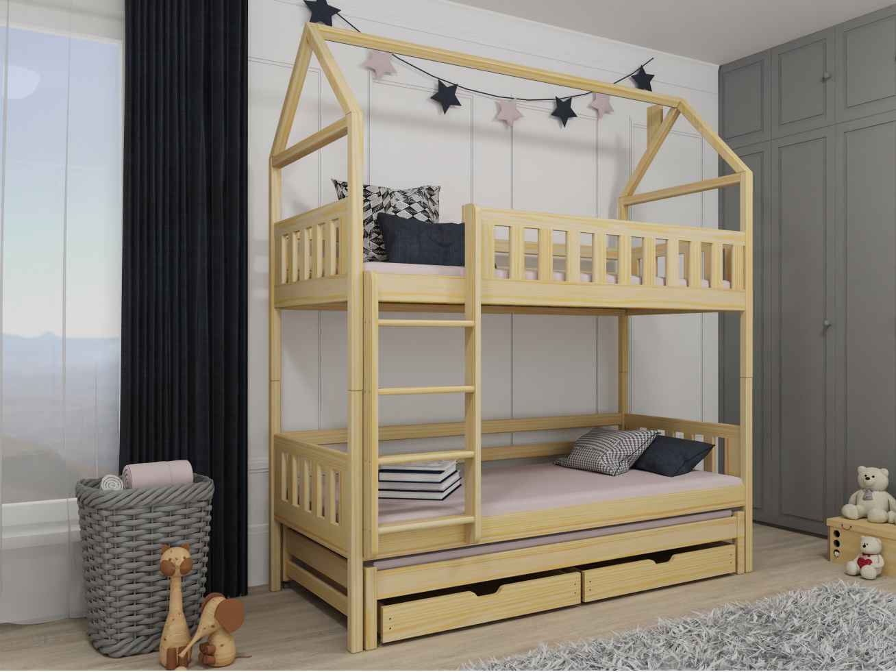 Trivietė vaikiška lova su stalčiais IGA 80x200 3 Trivietė vaikiška lova su stalčiais IGA 80x200 3