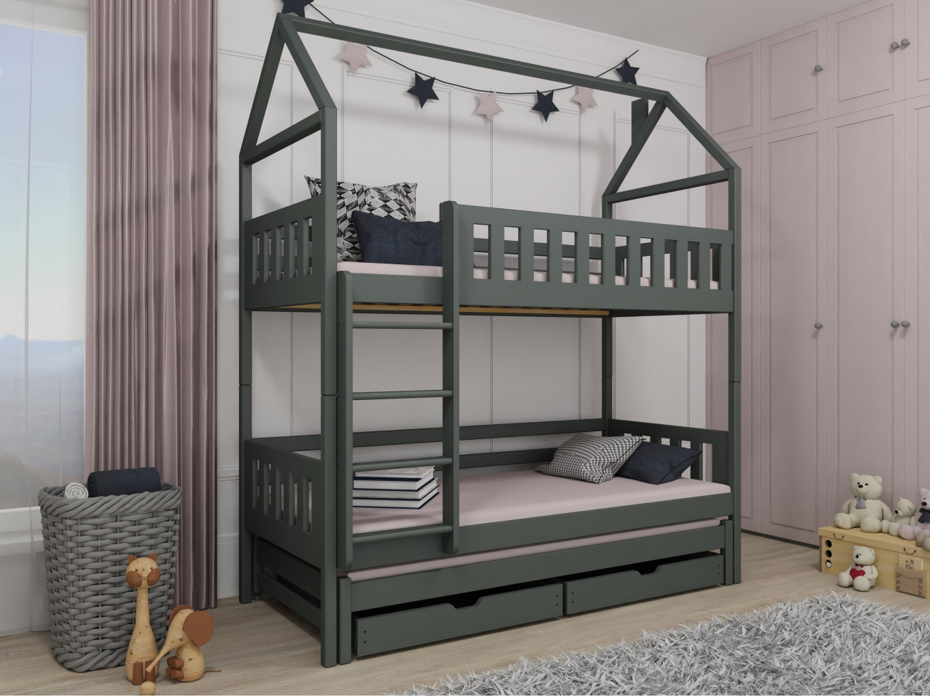 Trivietė vaikiška lova su stalčiais IGA 90x190 3