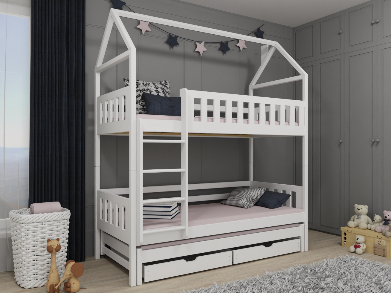 Trivietė vaikiška lova su stalčiais IGA 90x200 Trivietė vaikiška lova su stalčiais IGA 90x200