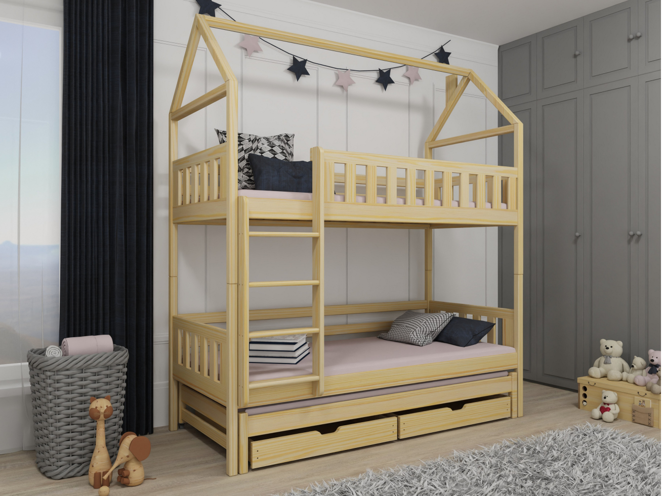 Trivietė vaikiška lova su stalčiais IGA 90x200 4