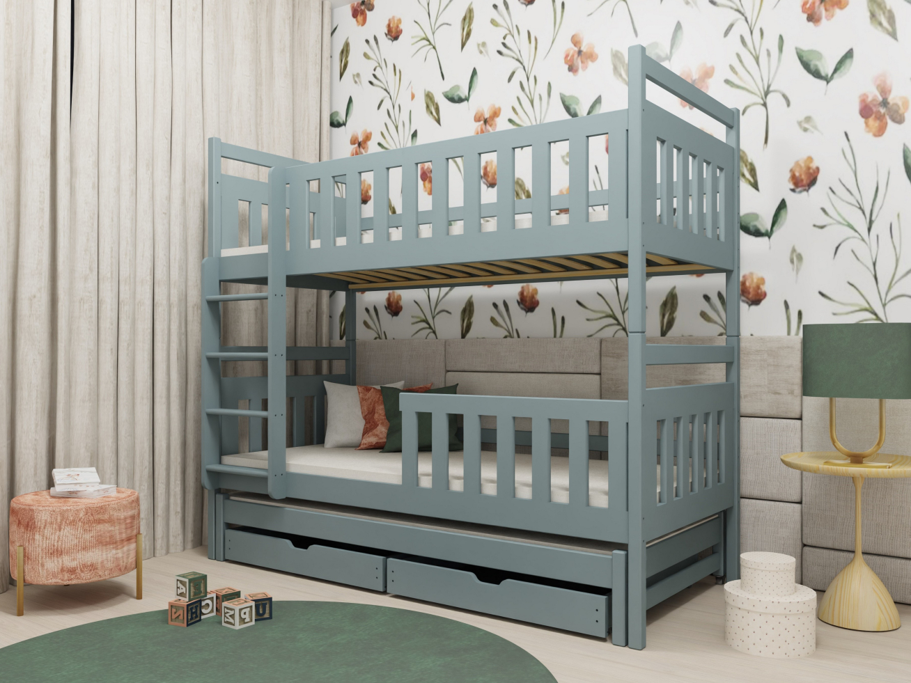 Trivietė vaikiška lova su stalčiais KLARA 80x160 4