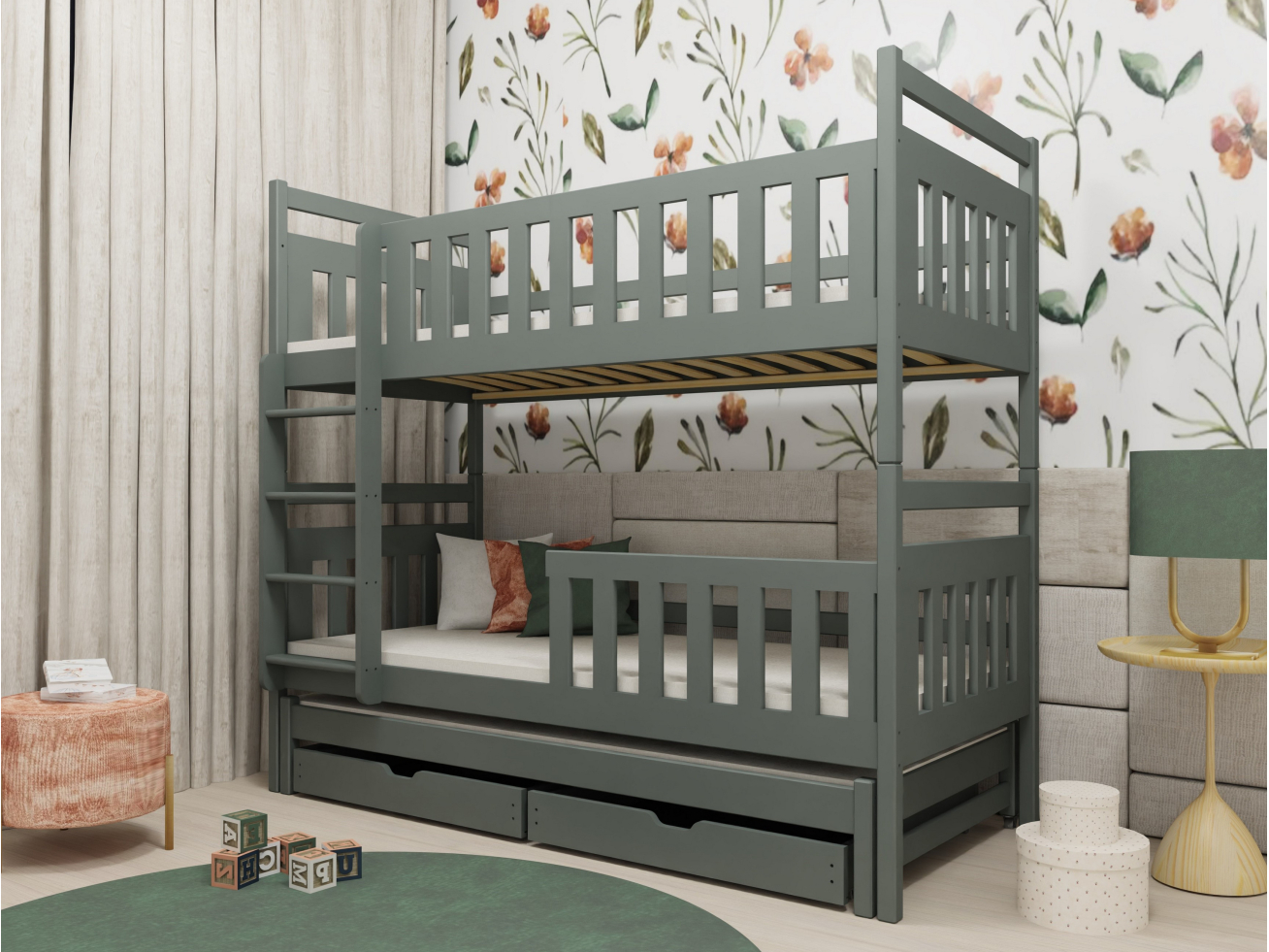 Trivietė vaikiška lova su stalčiais KLARA 80x200 3