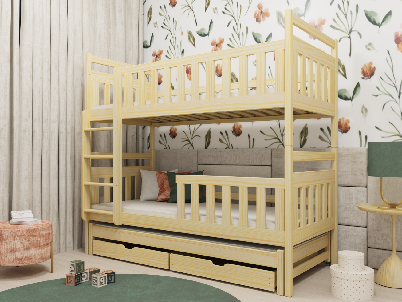 Trivietė vaikiška lova su stalčiais KLARA 80x200 5