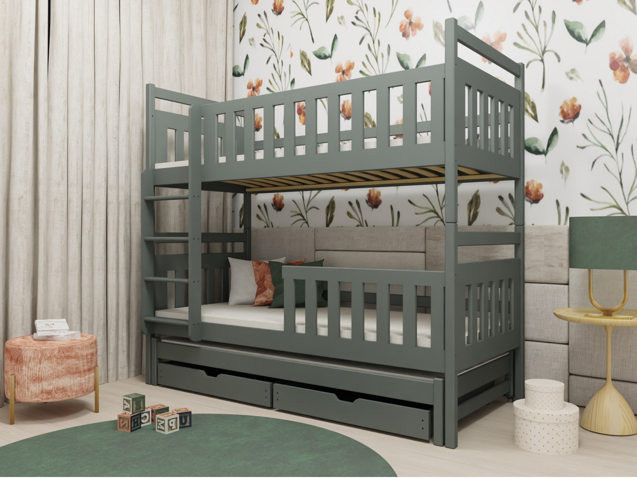 Trivietė vaikiška lova su stalčiais KLARA 90x200 3 Trivietė vaikiška lova su stalčiais KLARA 90x200 3