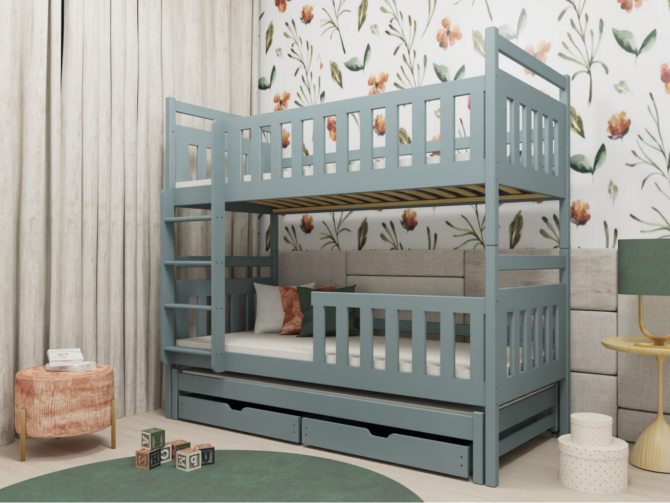 Trivietė vaikiška lova su stalčiais KLARA 90x200 4