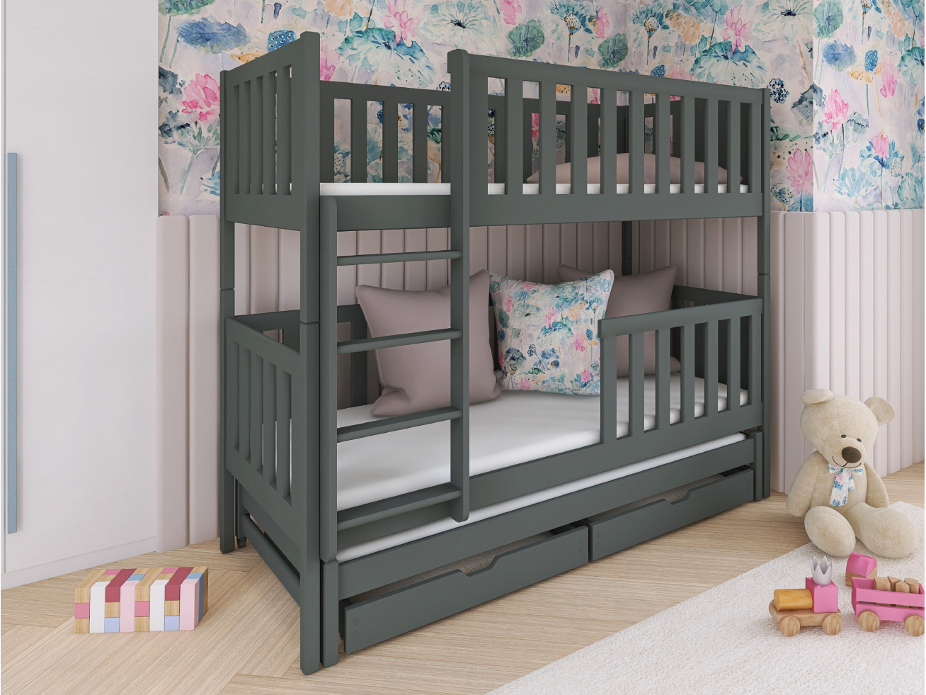 Trivietė vaikiška lova su stalčiais LEA 80x180 3