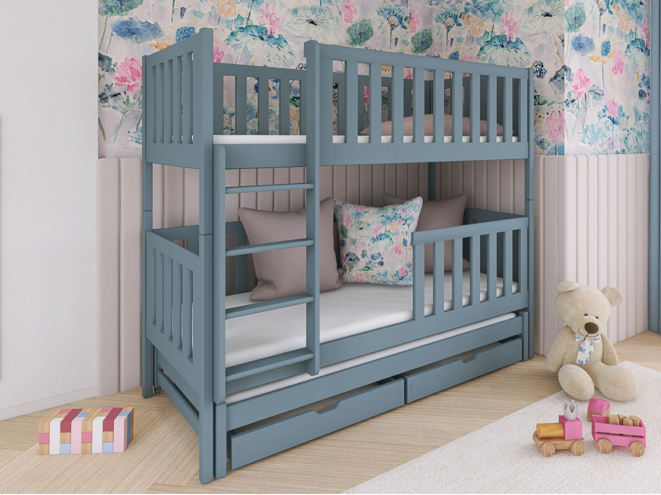 Trivietė vaikiška lova su stalčiais LEA 80x200 4